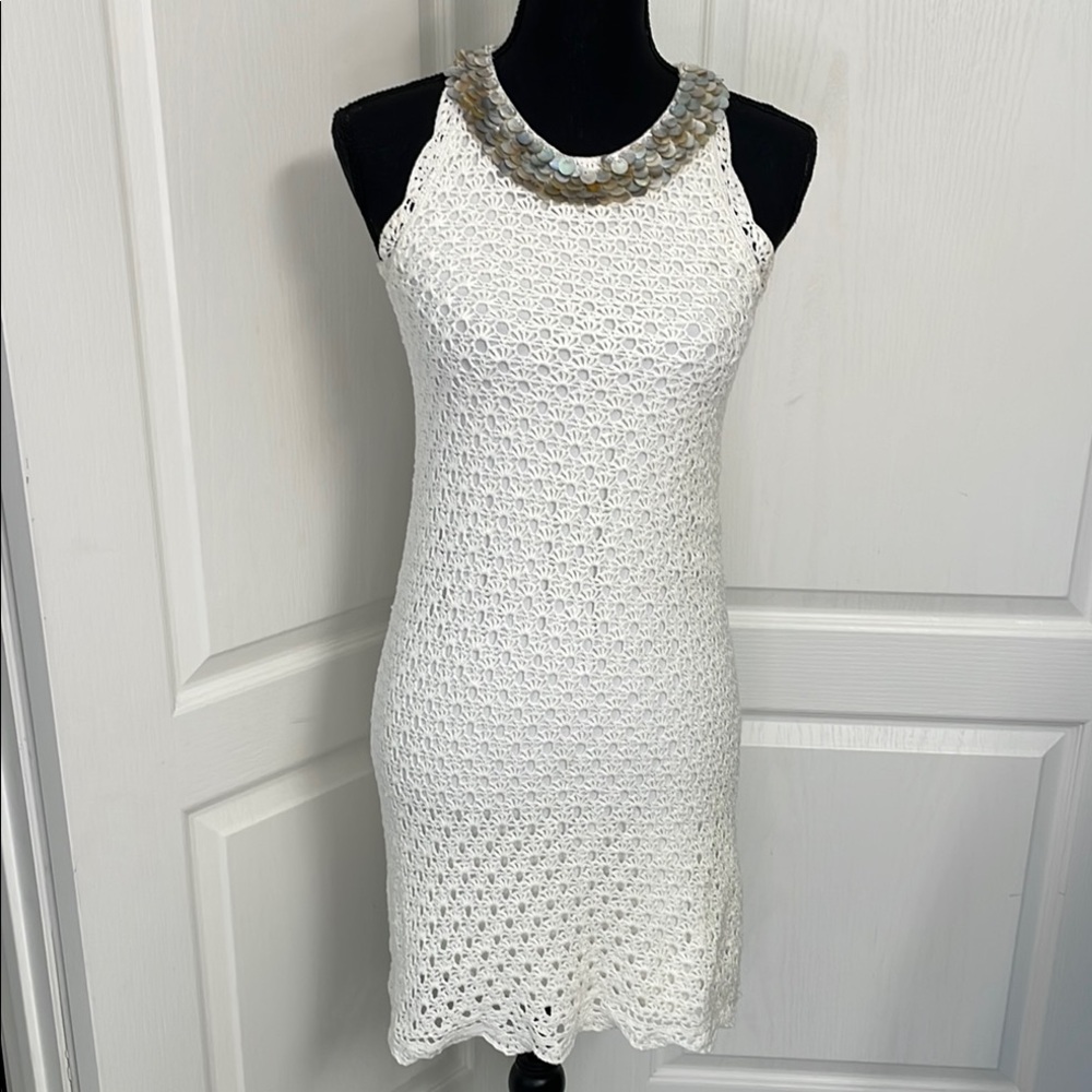 Lilly Pulitzer linen mix crochet dress XS party cruise palm beach quiet luxury